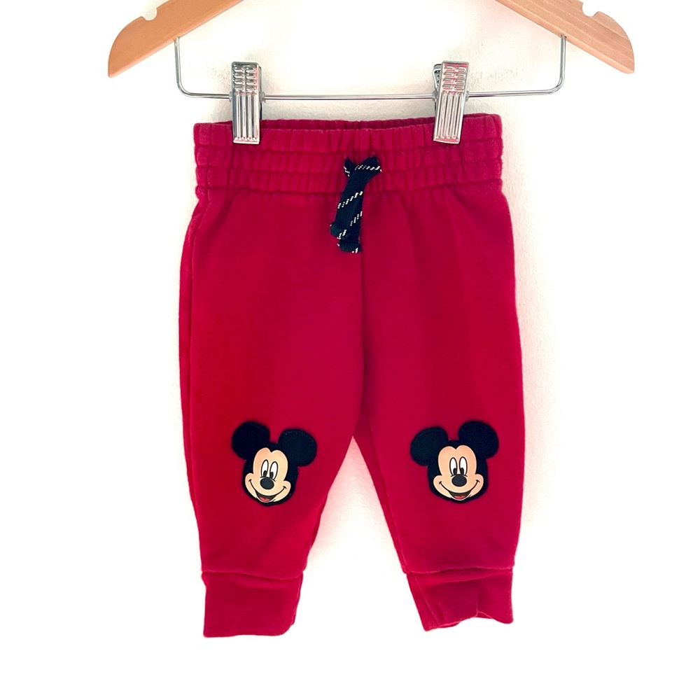 $5 💥Mickey Mouse Knee Fleecy Sweatpants Joggers, Unisex, Red & Black